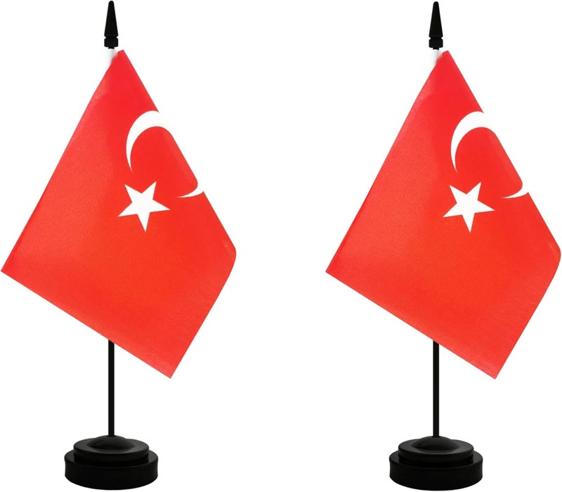 Rotenl 2 Pack Turkey Desk Flag, Turkish Table Office Flag with Solid Pole and Stand Base, International Country Flag, Festival Celebration, Classroom Meeting Desktop Decoration (Turkey) - Image 1